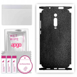 apgo Protective Skin Sticker for the back+sides compatible with Xiaomi Mi 9T Pro, Full Wrap Film, Foil, Vinyl - Pattern Black Leather