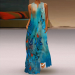 Naiste A-kujuline kleit Maxi pikkade varrukateta punase liblikaga s&uuml;gis/talv V-kaelusega retro stiil elegantne XS sinine