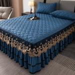 Kuldse tikitud pitsiga voodiseelik Paks tepitud s&uuml;damekujulise mustriga voodikate Kodu libisemisvastased kulumiskindlad voodilinad ja katted 120x200cm bed skirt