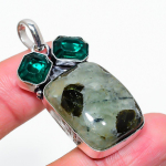 Natural Prehnite, Diopside Gemstone 925 Sterling Silver Pendant 1.89 q3d30