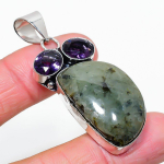 Natural Labradorite, Amethyst Gemstone 925 Sterling Silver Pendant 2.25 l6j60