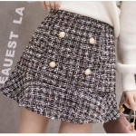 Temperament Kuulsus V&auml;ike Viiruk Tuul Ruffle Kaherealine Tweed Poolkeha Seelik Naine Elegantne K&otilde;rge V&ouml;&ouml;koht A-Line L&uuml;hike Seelik S valge