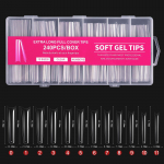 240 pieces of super long fake nail patches in a box, transparent and fully applied nail patches 240pcs long Denim nail