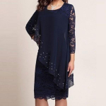 2024. aasta naiste elegantne pikkade varrukatega pitskleit, moodne kevadine s&uuml;gisene p&otilde;lvedeni pidulik kleit Pruudiema kleit Suures suuruses &otilde;htukleit L tumesinine v&auml;rv