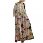 Naiste lilleline kleit, suure &auml;&auml;rega, pika kaelusega, varrukatega, lahtise &uuml;mmarguse tr&uuml;kiga, A-l&otilde;ikeline, k&uuml;ljetaskutega, volditud S roosa