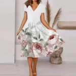 Naiste suvine vabaaja lillemustriga l&uuml;hikeste varrukatega kleit XL roosa