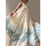 Uued Hiina stiilis tr&uuml;kiga pikad kleidid naistele suveks, varrukateta, halterkaelusega, lahtised A-l&otilde;ikelised &otilde;htukleidid, ballikleidid, r&uuml;&uuml;d, vestid S beež