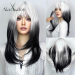 HAIRCUBE Ombre must s&uuml;nteetilised parukad punaste tukkidega, pikkade sirgete kihiliste juustega parukas naistele Cosplay Halloweeni kuumakindel parukas