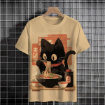 Suvine meeste T-s&auml;rk Animal Cute Cat Print Crew Neck L&uuml;hikeste varrukatega Tee Street Trend Tops Suurem&otilde;&otilde;tmeline meeste riiete T-s&auml;rk meestele L