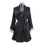 Seksikas V-kaelusega kardigan pitsist satiinist kiusatus &ouml;&ouml;s&auml;rk pidžaama XS must