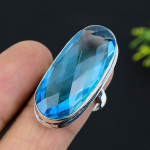 Swiss Blue Topaz Gemstone Handmade 925 Sterling Silver Jewelry Ring Size 8 h8i62