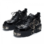 Meeste ja naiste Vintage Rock Couple Kingad Uued Tume Punk Nahast Retrosaapad Metallist Ni&scaron;i Disain Unisex &Uuml;he platvormiga kingad 35 must