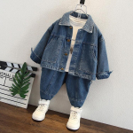 Laste Kevadine Denim Jakk R&otilde;ivakomplekt Lahe ja Kena Poiste Moodne Sinine Beebi Kevad S&uuml;gis 2tk Komplekt R&otilde;ivad 150cm sinine