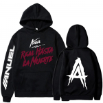 S&uuml;gisene fliisist meeste kapuutsiga dressipluusid Anuel AA Real Hasta La Muerte tr&uuml;kiga dressipluusid streetwear r&auml;ppar l&otilde;dvad pulloverid vabaaja kapuutsiga topid XS must
