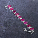 Kashmir Red Ruby(Simulated) Gemstone Handmade 925 Sterling Silver Bracelet 7-8 q0c39
