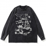 T&auml;navar&otilde;ivad Anime Cats Graafiline pestud must T-s&auml;rk Puuvillane Unisex Plus Size pikkade varrukatega T-s&auml;rk S must