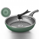 Roostevabast terasest kleepuv pann kodune k&auml;rgstruktuuriga pannkoogi omletipann Multifunktsionaalne steak wok 24cm roheline