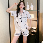 Naiste Ice Silk l&uuml;hikeste varrukatega pidžaamad Love Cartoon Print Koduriiete komplekt Pidžaama L valge