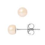 PERLINEA - Clous d'Oreilles - V&eacute;ritables Perles de Culture d'Eau Douce Boutons 5-6 mm Rose Naturel - Bijoux Femme