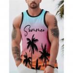 Meeste 3D-print Hawaiian varrukateta vest Suvine ranna vetelp&auml;&auml;stja vabaaja riietus Meeste &uuml;mara kaelusega v&auml;li spordi T-s&auml;rk S-5Xl S