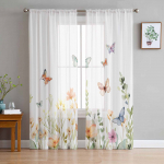 Liblikad Lilled Ja Lilled L&auml;bipaistvad Kardinad Laste Magamistuppa Elutuppa Voile Akknakardinad T&uuml;llkardinad W135 x H114cm
