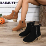 Naiste pahkluusaapad Platvormiga Suede Kingad Paksude Kontsadega L&uuml;hike Karvane Mood Lumesaapad 2025 Trend Talvine Karusnahk Soojad Chelsea Zapatos Mujer 36 pruun