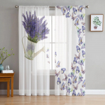 Lilla lilleline lavendli liblikas l&auml;bipaistvad kardinad elutoa kaunistamiseks Aknakardinad K&ouml;&ouml;k T&uuml;ll Voile Organza kardinad W135 x H115cm x1&Rod Pocket