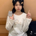 Kawaii magusad T-s&auml;rgid Naiste Jaapani stiilis Y2k pitsist lapitehnika Armsad multifilmi tikandid T-s&auml;rgid Pehmed t&uuml;drukud S valge