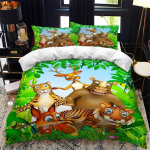 Multikas loomaaia loomadega voodipesukomplekt Poistele T&uuml;drukutele &Uuml;he-/Kahekohaline Suurus Tekikate Padjap&uuml;&uuml;r Voodi Lapsed T&auml;iskasvanud Mood Kodutekstiil AU Double 180x210cm