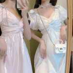 Suvine haldjas kleit naistele prantsuse stiilis roosa pits &scaron;ifoonist magus kleit peo&otilde;htu Jaapani stiilis seksikas elegantne kawaii kleit ONE SIZE valge