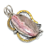 Rhodochrosite 925 Sterling Silver Two Tone Jewelry Pendant 2.13 u9s69