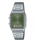 Casio Vintage Analoog-Digitaalne Rohelise Kettaga Kahe Ajav&ouml;&ouml;ndi Kvarts AQ-230A-3AMQY Unisex K&auml;ekell roheline