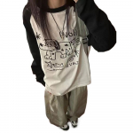 Kawaii Graafilised T-s&auml;rgid Naiste Armsad Anime pikkade varrukatega topid Jaapani vintage Y2k Preppy stiilis vabaaja armsad t-s&auml;rgid Oversized S