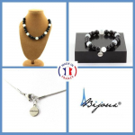 Pierres et Min&eacute;raux. Parure bijoux Bracelet Collier Perles Agate noire + Selenite du Maroc Taille personnalisable.