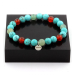 Pierres et Min&eacute;raux. Bracelet Perles Aventurine + Turquoise + Agate Rouge 8 mm. Fabriqu&eacute; en France.