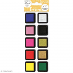 Kit Encreurs &agrave; pigment - Aladine - 10 coloris - 3,5 x 3,5 cm - Mixte - Adulte
