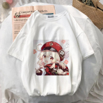 Naiste T-s&auml;rk Anime M&auml;ngud Genshin Impact Suurem&otilde;&otilde;tmeline T-s&auml;rk Kawaii Graafilised l&uuml;hikeste varrukatega T-s&auml;rgid Unisex Harajuku Riided Topid Tee L valge