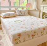 Elastikpaelaga voodilina 100% puuvill + 2 tk padjap&uuml;&uuml;ri Pehme multifilmimustriga lilleprindiga laste t&auml;iskasvanute voodimadratsi kate USA X-Long Twin beige