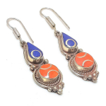 Italian Red Coral, Lapis Handmade 925 Sterling Silver Jewelry Earring 2.40 u7n65