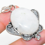 Rainbow Moonstone, White Topaz 925 Sterling Silver Jewelry Pendant 2.21 p3h15