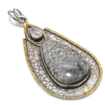 Stingrey Coral, White Topaz 925 Sterling Silver Gift Two Tone Pendant 2.68 f4k38