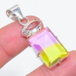 Natural Bi-Color Tourmaline, Topaz 925 Sterling Silver Pendant 1.77 t3a40