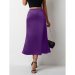 Naiste seelik &uuml;mbritsevate tuharate ja kalasabaga Satiinist Poolpikk keha kevad-suveks V&auml;rvilised satiinist seelikud XXL tumelilla v&auml;rv