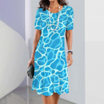 Suvine kaarjas triibuline kleit naiste l&uuml;hikeste varrukatega &uuml;mara kaelusega riietus igap&auml;evaseks vaba aja veetmiseks p&otilde;lvedeni seelik elegantne peokleit 2024 S