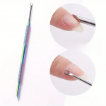 Roostevabast terasest kahe otsaga k&uuml;&uuml;nenahkade k&uuml;&uuml;nenaha eemaldaja koorimise ettevalmistav t&ouml;&ouml;riist Clean Dead Skin Circle Bevel Shovel manik&uuml;&uuml;ri pliiats