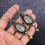 Crack Crystal Handmade Copper Wire Wrap Jewelry Earring 3.62 g3y16