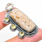 Fossil Coral, Citrine 925 Sterling Silver Jewelry Pendant 2.25 i9i60