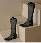Botas de mujer hasta la rodilla, V boca transpirable botas de mujer, tal&oacute;n grueso, cool hueco botas de verano 35