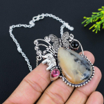 Honey Dendritic, Onyx 925 Sterling Silver Jewelry Necklace 18 f9v71