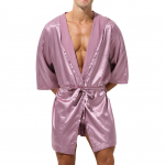 Meeste satiinist lahtised hommikumantlid, kerged magamisriided poolvarrukatega kimono hommikumantel M